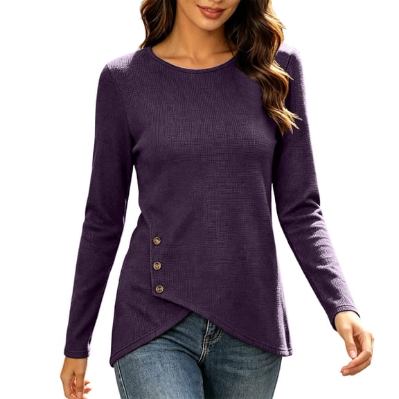 Njagoc3 Women’s Long Sleeve Shirts Waffle Knit Tunic Top | Wrap Buttons Side,Soft Lightweight Sweater,Cute with Leggings,Fall Spring Outfits for Work Travel All Day Wear