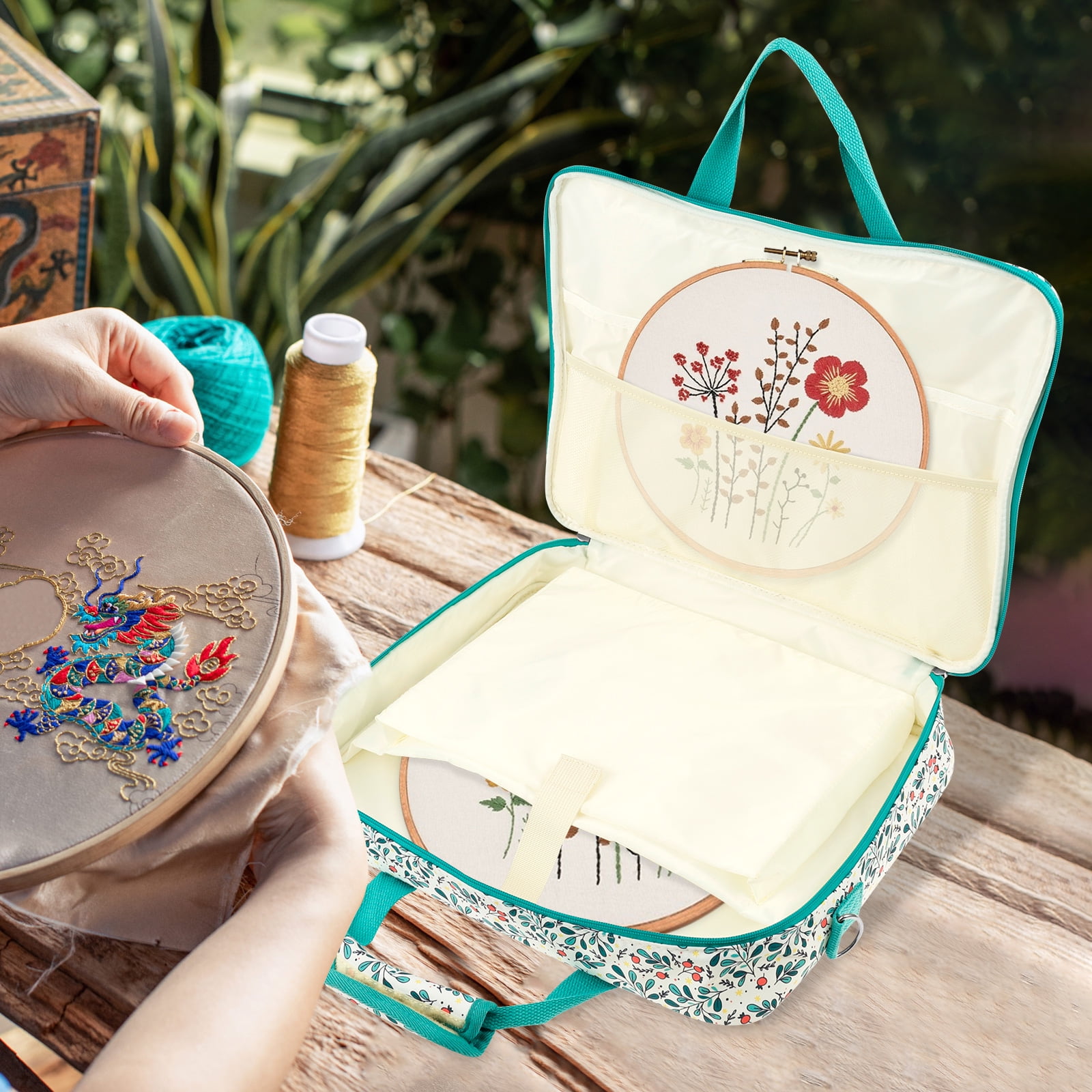 Threns Embroidery Floss Organizer,Portable Cross Stitch Organizer Bag,Sewing Totes with Pocket,Oxford Cloth Embroidery Storage for Sewing Kit Tools