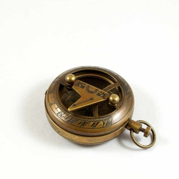 Antique Vintage 2-Inch Push Button Sundial Compass Brass Finish with Leather Case Made from Metal and Alloy