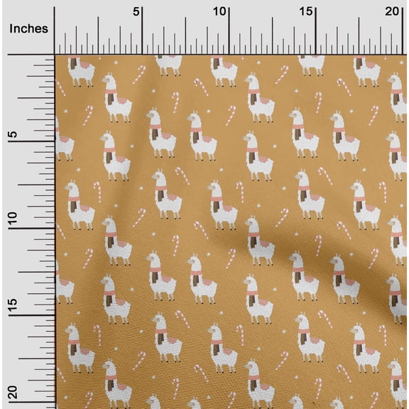 oneOone Viscose Chiffon Dark Beige Fabric Sheep & Candy Stick Cartoon Craft Projects Decor Fabric Printed By The Yard 42 Inch Wide