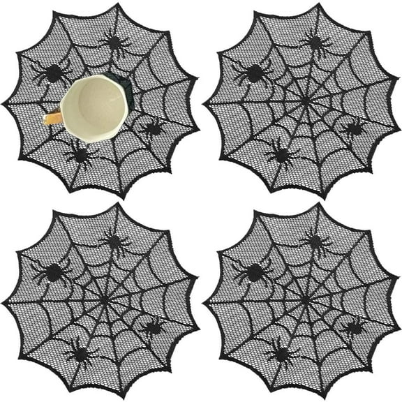 Hzzsbu Spider Web Lace Placemats, Black Gothic Table Mats for Halloween Party Dining Table Decor