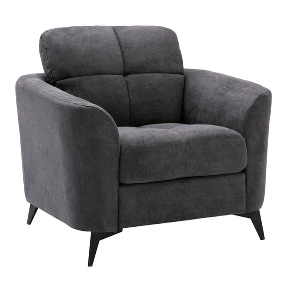Benjara Odin 39 Inch Modern Armchair with Tufted Cushions, Metal Frame, Gray Velvet