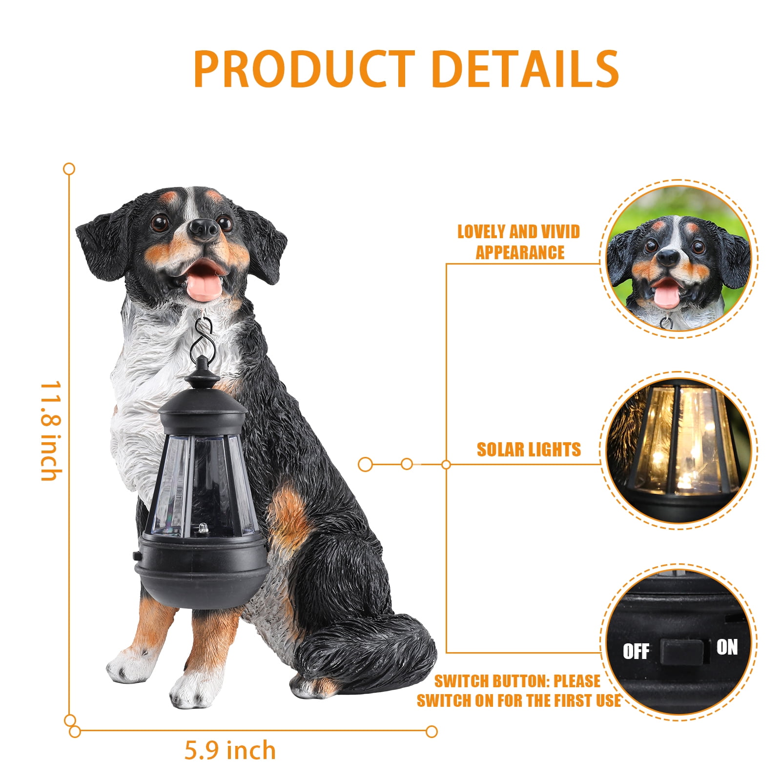 Garden Statue,Bernese Mountain Dog Garden Statue with Solar Lantern – Resin Decor for Patio, Lawn & Outdoor Spaces,Outdoor Decor