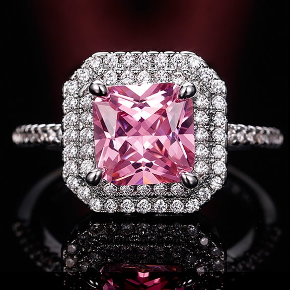 Sweet Pink Square Engagement Rings Women Proposal Ring for Girlfriend Jewelry
