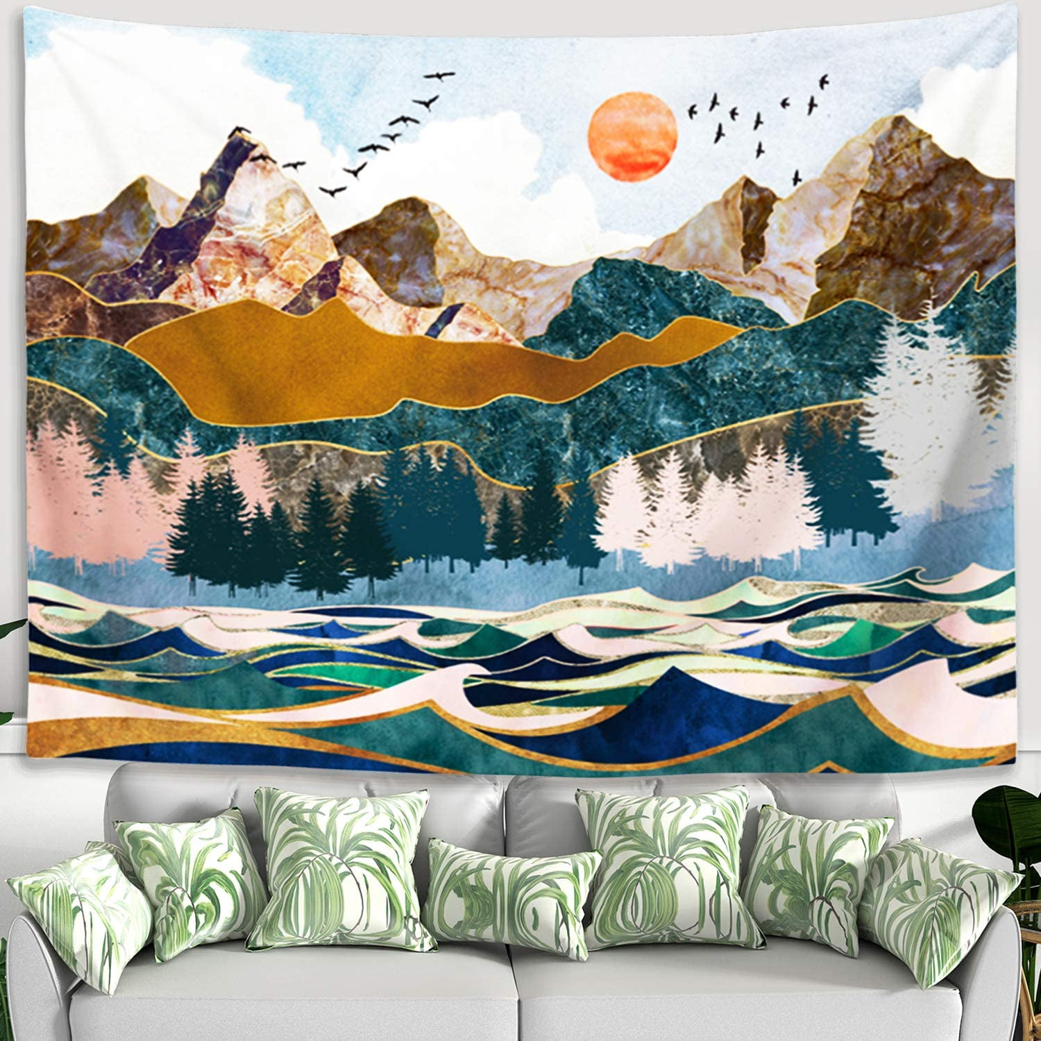 Mountain and Forest Tapestry Wall Hanging Sunset Tapestries Home Wall Decoration 