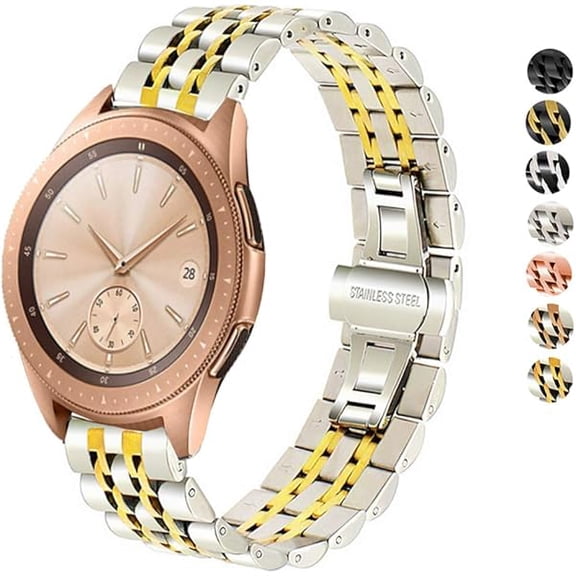 can Band Compatible for Samsung Galaxy Watch 6/6 Classic/Galaxy Watch 5/5 Pro / 4/4 Classic / 3 41mm / Active 2, 20mm Stainless Steel Metal Replacement Strap for Women Men (Silver-Gold)