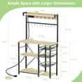 thumbnail image 3 of Biemlerfn 39" Wide Large Bakers Rack with Power Outlets, 5 Tiers Coffee Bar Table with 3 Wire Basket, 15 Hooks, Microwave Stand Kitchen Storage Shelf, White Oak, 3 of 11
