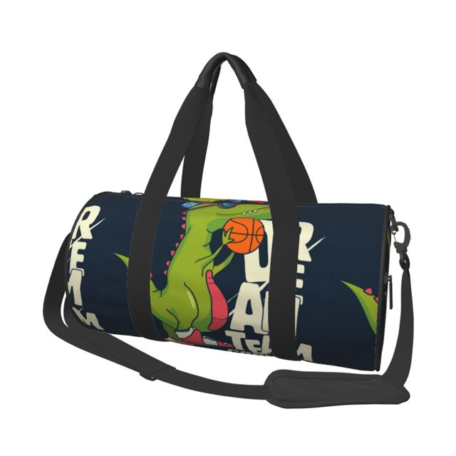 Balery Dinosaur Basketball Player Bolsa de Gimnasio para Mujeres y Hombres, Bolsa de Viaje Impermeable, Bolsa de Fin de Semana con Compartimento para Zapatos y Bolsillo Húmedo