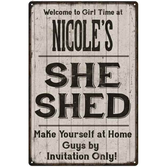NICOLE'S She Shed Sign Lady Cave Gift 12 x 18 Matte Finish Metal 112180082071