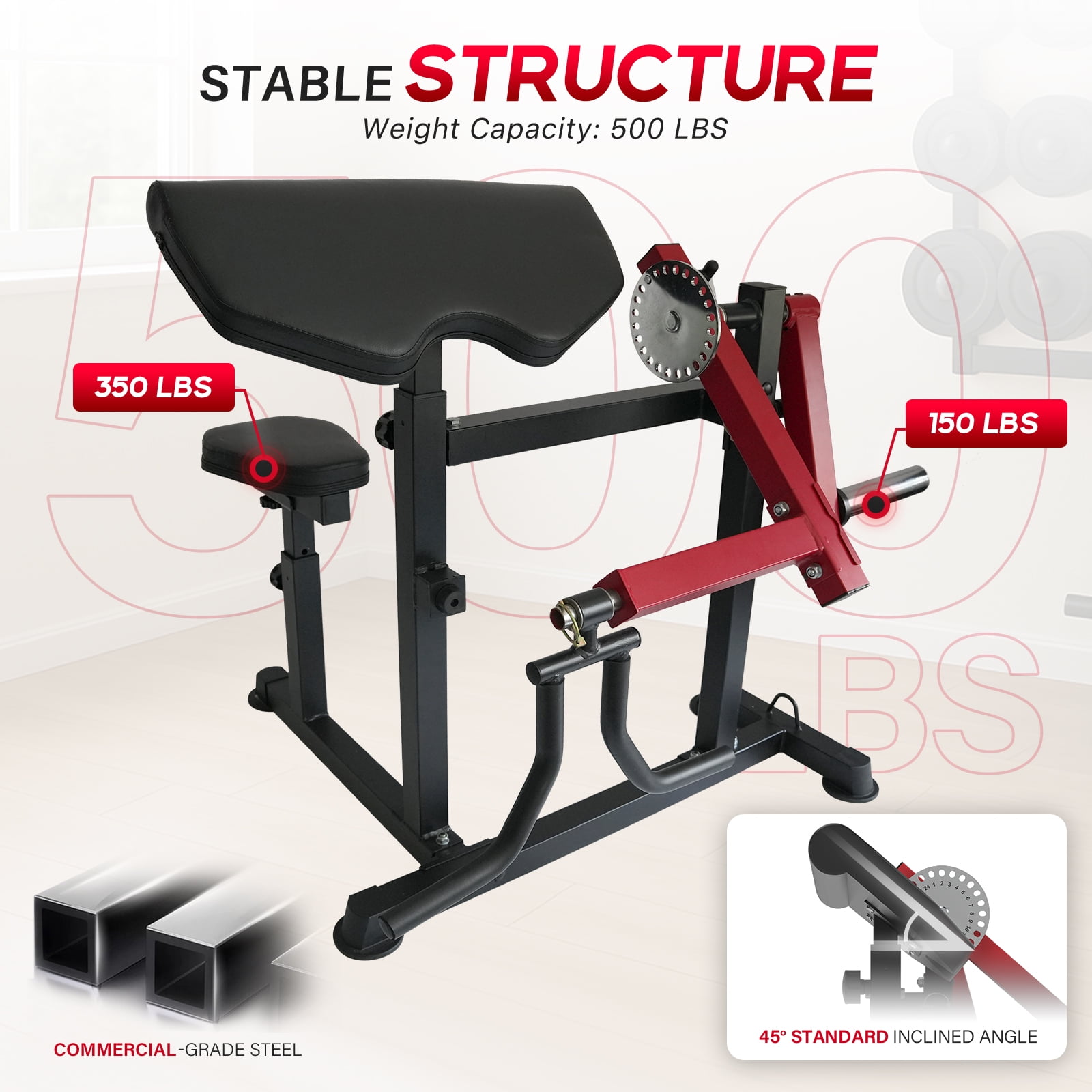 HeeH 2-in-1 Bicep Curl & Tricep Extension Machine - Arm Workout Bench for Home Gym (Red)