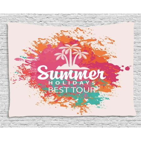 Quote Decor Tapestry, Summer Holidays Best Tour Lettering with Palm Tree Island Rainbow Colored Image, Wall Hanging for Bedroom Living Room Dorm Decor, 60W X 40L Inches, Multicolor, by (Best Of The Best Tours Palm Springs)