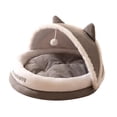 thumbnail image 2 of Cama nido semicerrada para gatos de interior, antideslizante, autoaislante y suave. Gris L, 2 of 9