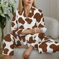 thumbnail image 6 of Pajama Sets for Women 2 Pcs, brown cow print cute Button Down Long Sleeve Sleepwear Lounge PJ Sets, 6 of 6