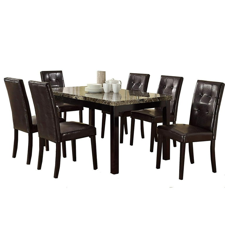 Benzara Faux Marble Pine Wood Dining Table Brown