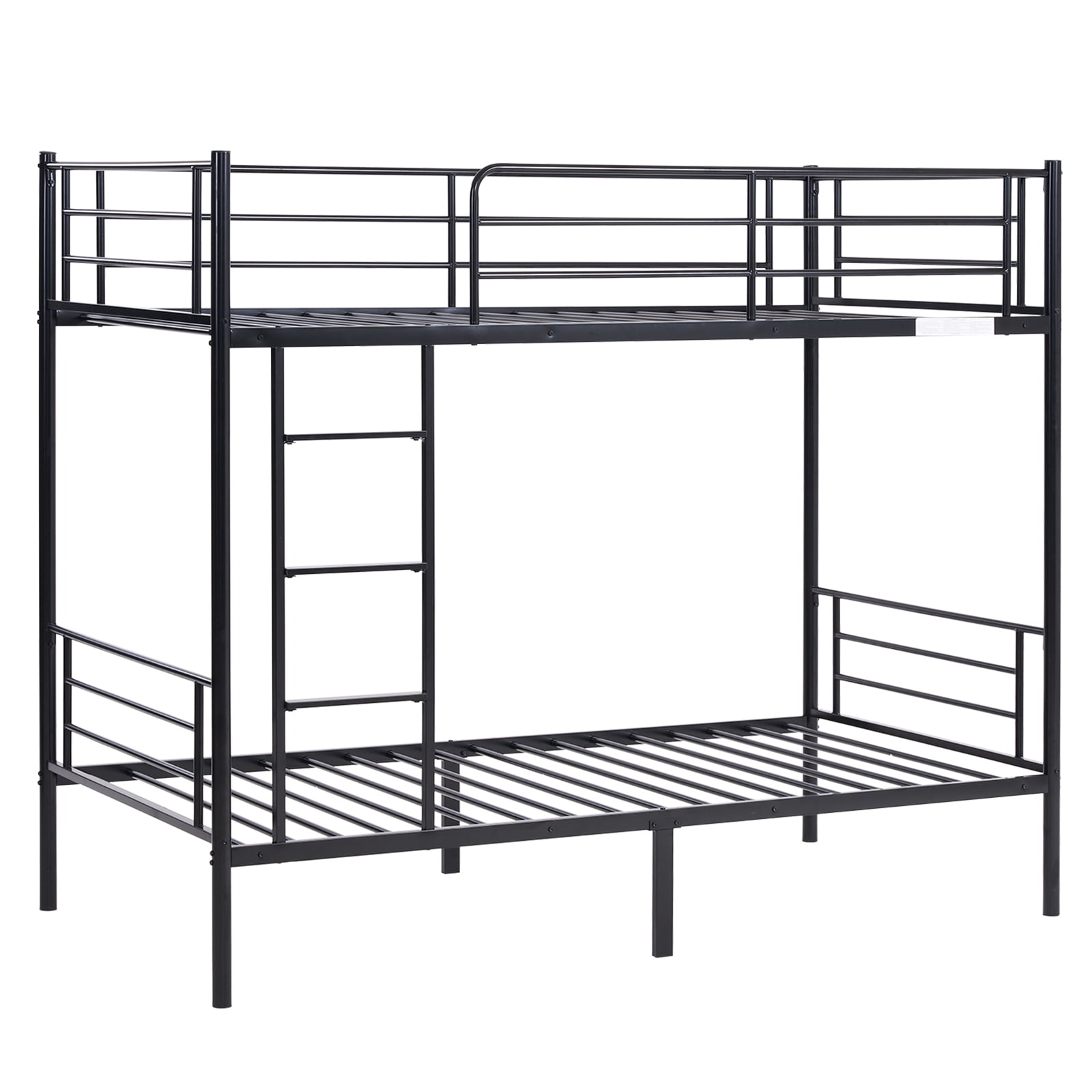 Iron Bed Bunk Bed with Ladder for Kids Twin Size Black