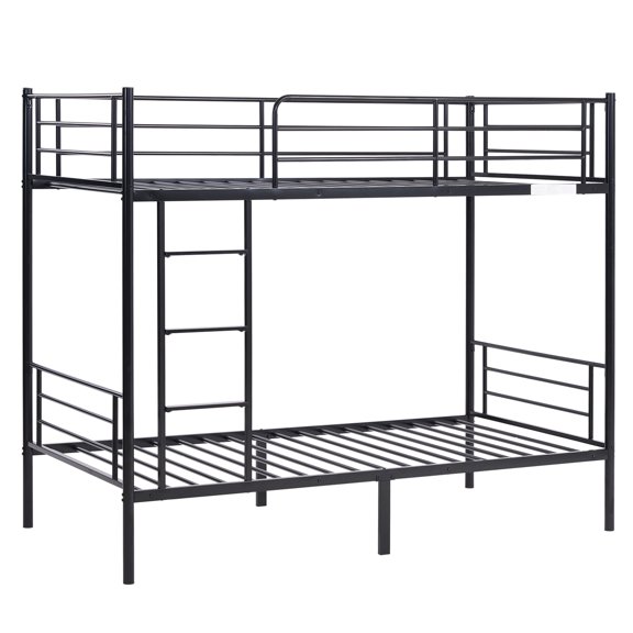 Zimtown Upgrated Twin over Twin Bunk Bed, Metal Bed Frame with Flat Step Ladder, Black