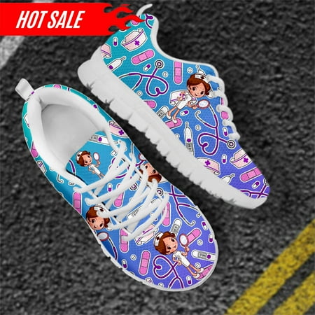 

Brand Design Custom Shoes Nursing Shoes for Women Cartoon Nurse Doctor Pattern Lace Up Outdoor Walk Sneaker Ladies Hospital Work
