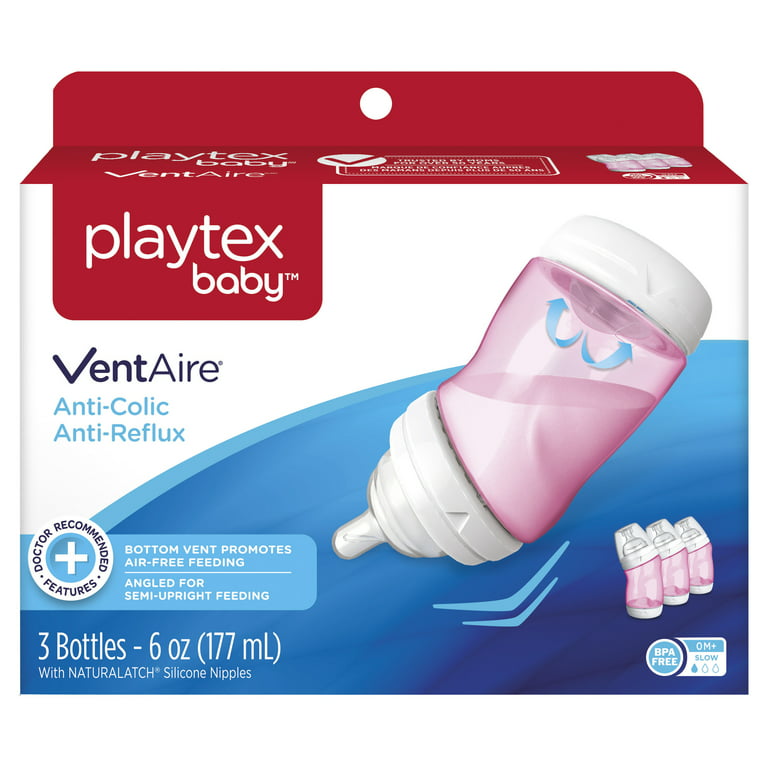 Playtex Baby VentAire Complete Tummy Comfort 6oz 3-Pack Pink Baby Bottle