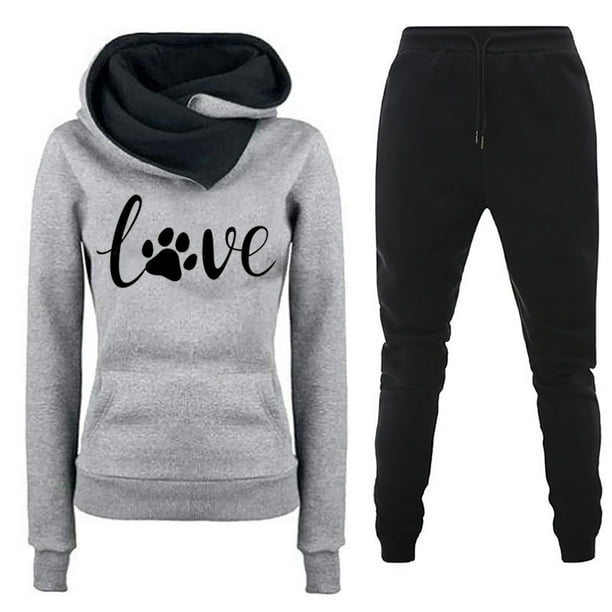 Puntoco Conjunto de dos piezas de suéter y pantalones estampados de manga larga con capucha y cuello redondo para mujer Puntoco Puntoco-5139