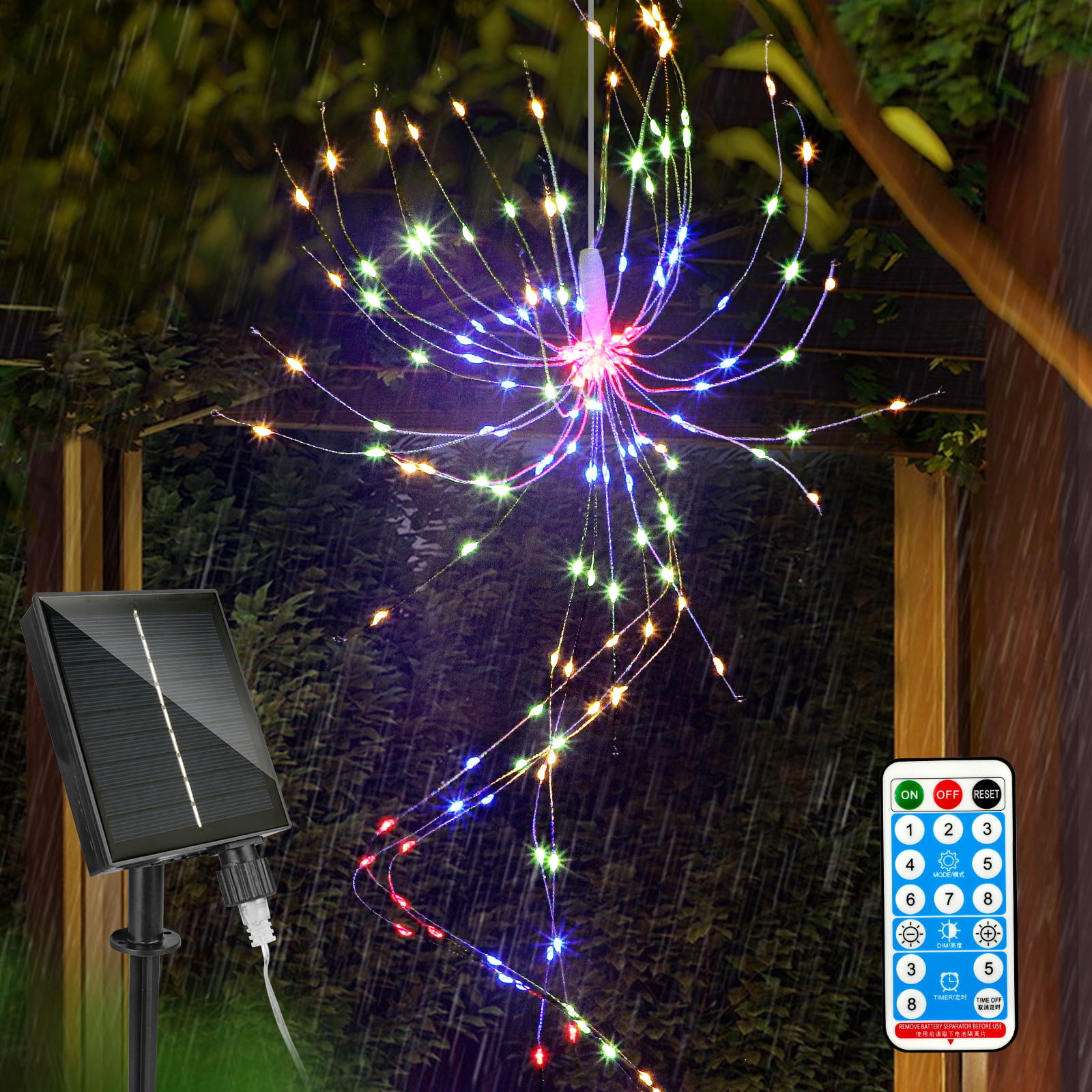 200LED Solar/Battery 8 Mode Hanging Starburst Fireworks Fairy String Light Party 