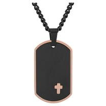 Believe by Brilliance Men's Stainless Steel Black & Rose-Tone Dog Tag Pendant Necklace