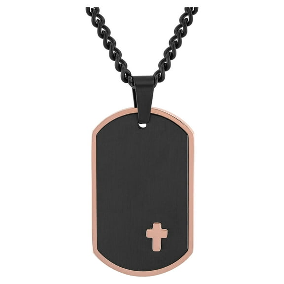 Believe by Brilliance Men's Stainless Steel Black & Rose-Tone Dog Tag Pendant Necklace