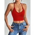 thumbnail image 6 of Womens Spaghetti Strap V-Neck Ribbed Tank Tops for Women 2025 Slim Fitted Soft Camisole Basic Layering Shirts Red XS, 6 of 7