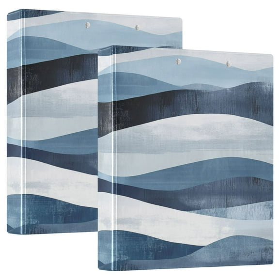 Sketched Waves Pattern 12.4x10.6in PVC Round Ring Binder, D-Ring 3-Hole, Metal Clip, 200 Sheets