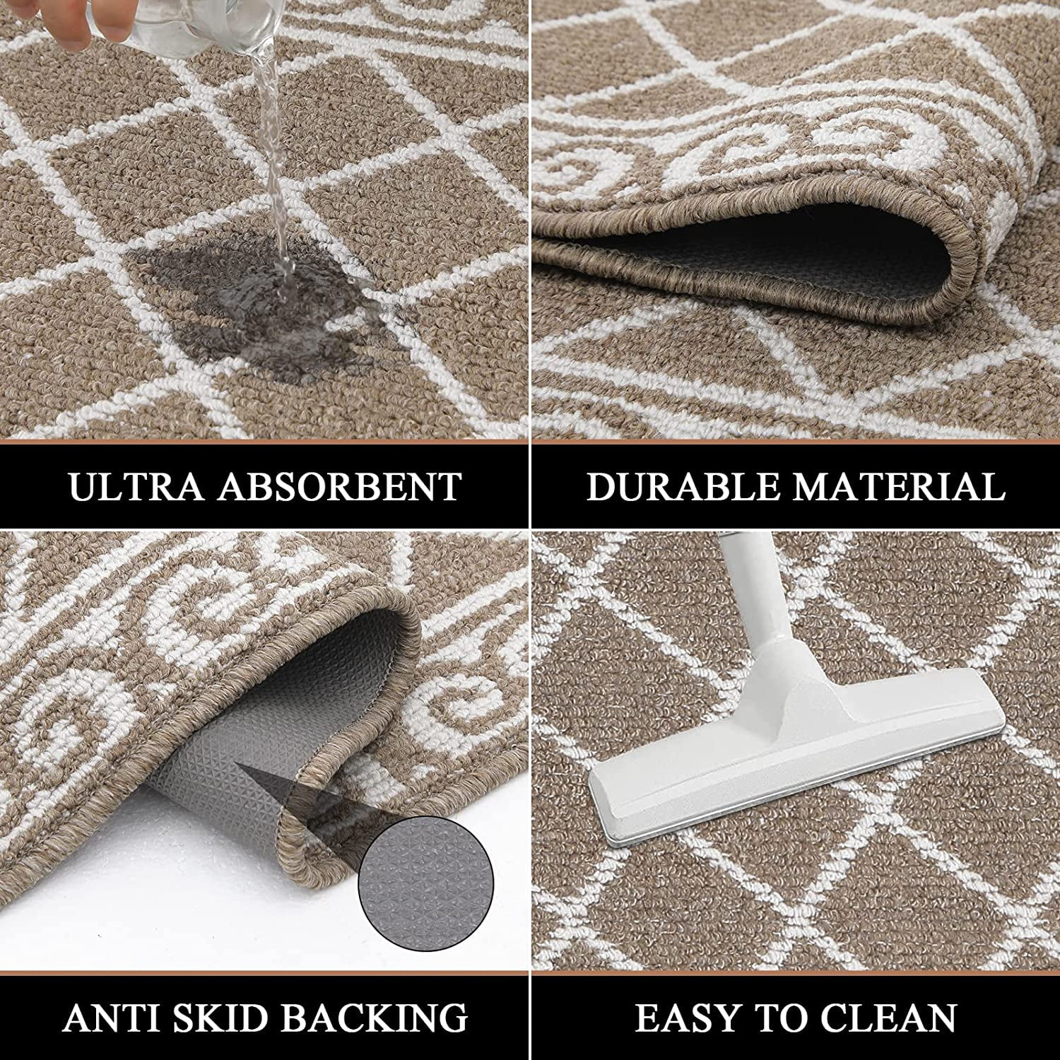 Findosom 20"x32"+20"x48" 2pcs Kitchen Rug Set Non Slip Kitchen Runner Rug and Doormat Machine Washable Kitchen Mats Set Kitchen Area Rug Floor Mat Long Hallway Laundry Room Runner Rug Coffee