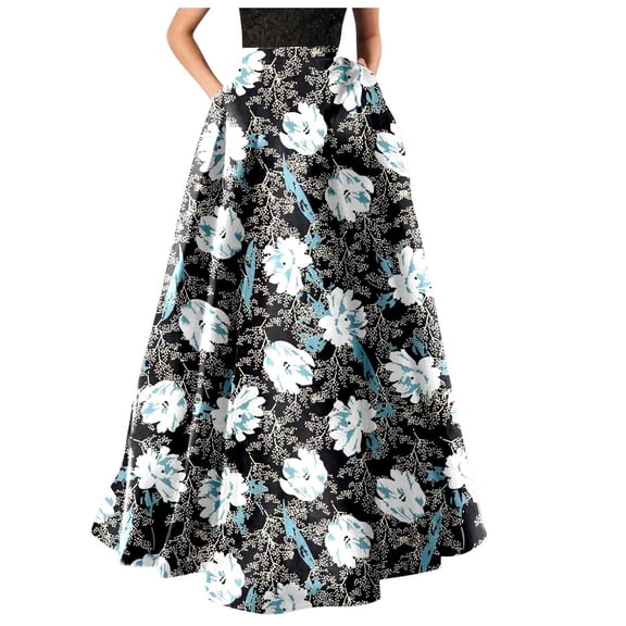 Summer Maxi Skirts for Women 2026 Elegant Floral Maxi Skirt with Pockets Swing Pleated Party Skirts for Women