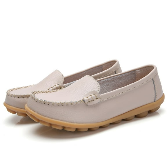Dakaela Womens Loafers Flats Shoes Round Toe Slip on Moccasins Driving Walking Casual Dress Shoes Beige 6.5