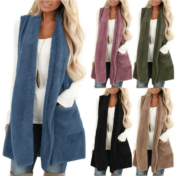 Aboser Fuzzy Fleece Vest for Women Trendy Open Front Sleeveless Jackets Shaggy Sherpa Vests Thermal Long Outerwear with Pockets