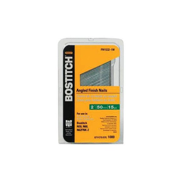 Stanley Bostitch 2607943 15 Gauge Smooth Shank Angled Strip Finish Nails, 2 in. x 0.12 in. Dia. - Pack of 1,000