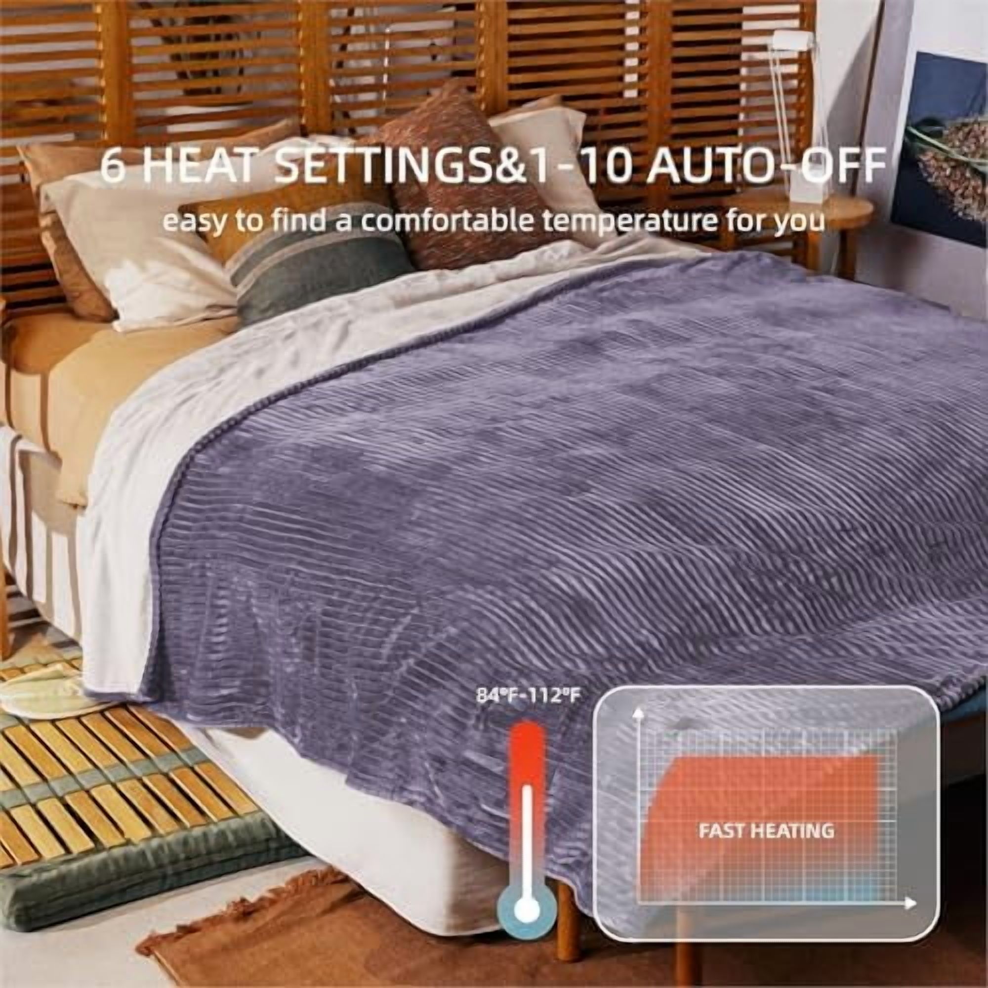 Heated Blanket Twin Size 62"x84",ETL Certification-10 Heating Levels Electric Blanket&1-10 Hour Auto Off,Machine Washable Heating Blanket (Purple)