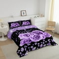 thumbnail image 2 of Erosebridal Lavender Rose Print Comforter Set Queen Purple And Black Floral Bedding Set Rose Flower Gifts For Women Men Couple ,Glitter Diamond Love Hearts Decor Bed Duvet Set 2 Pillow Cases, 2 of 6
