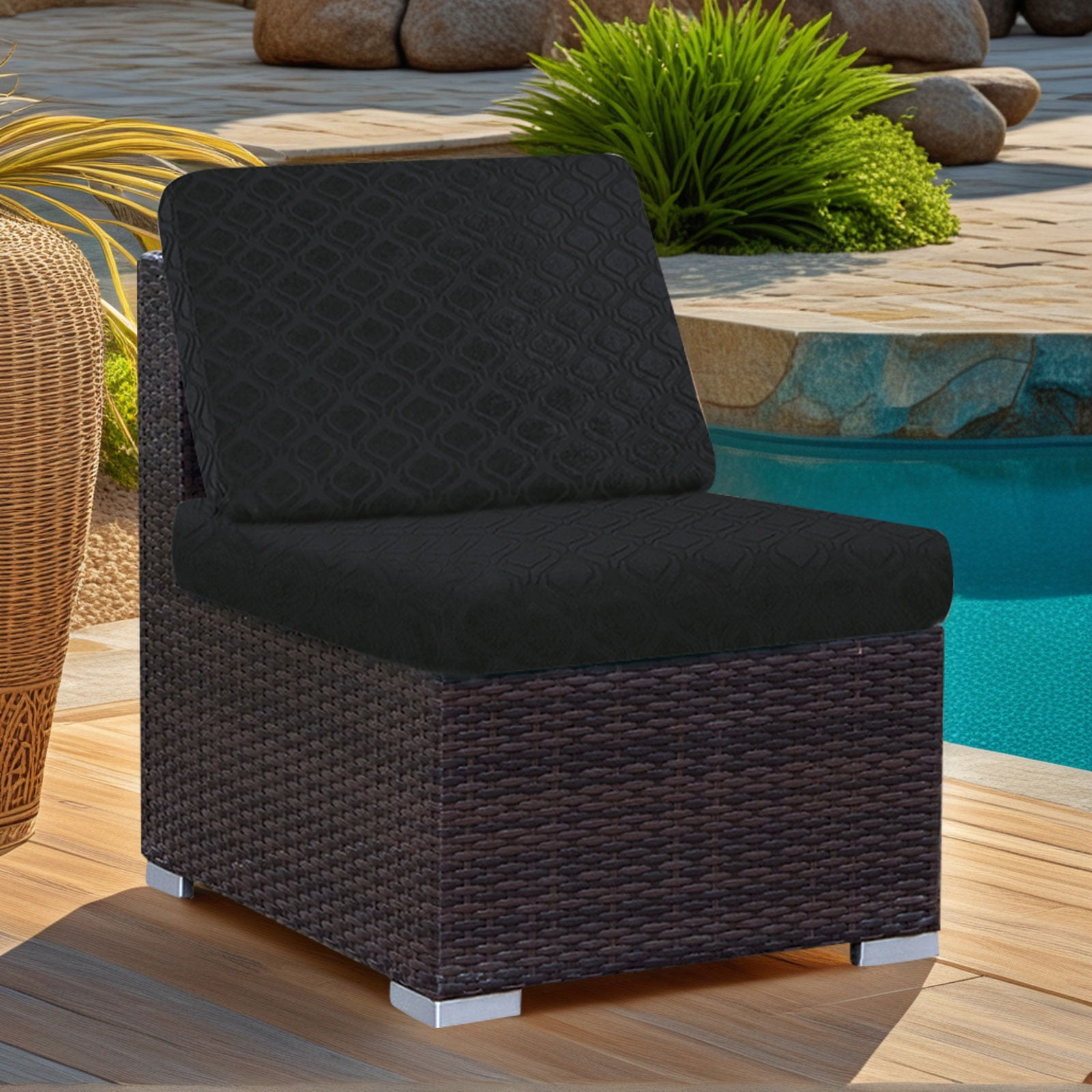 Topchances 6Pcs Patio Cushion Covers, Stretch Outdoor Water Resistant Sofa Cushion Cover Replacement for Patio Furniture Protector (Black)