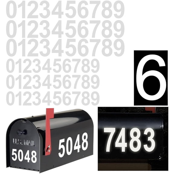 6 sets Mailbox Numbers for Outside,Reflective Vinyl Mailbox Number Decals - Waterproof, Self-Adhesive, Classic Style (3" & 4")