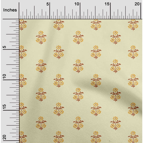 oneOone Cotton Flex Fabric Leaves & Floral Block Printed Fabric 1 Yard 40 Inch Wide