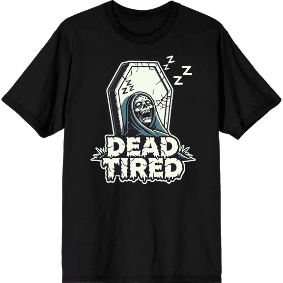 Dead Tired Halloween Zombie Adult Black Crew Neck Short Sleeve Tee-Medium