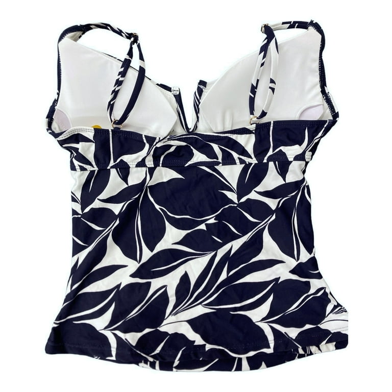 Anne Cole Adjustable Strap Tankini Swim Top, Size XL, Navy Print