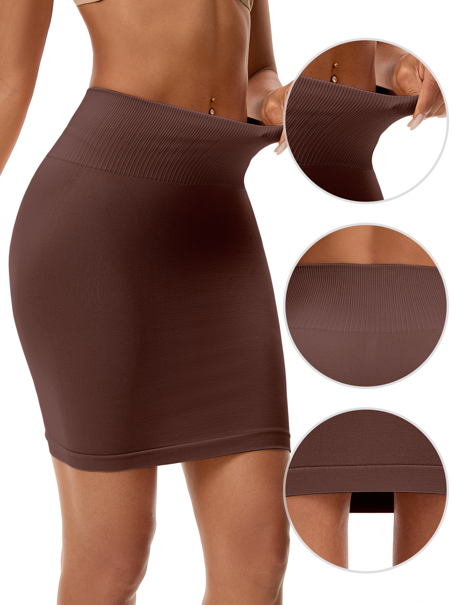 Unique Bargains High Waist Slimming Shaping Under Skirt M Brown