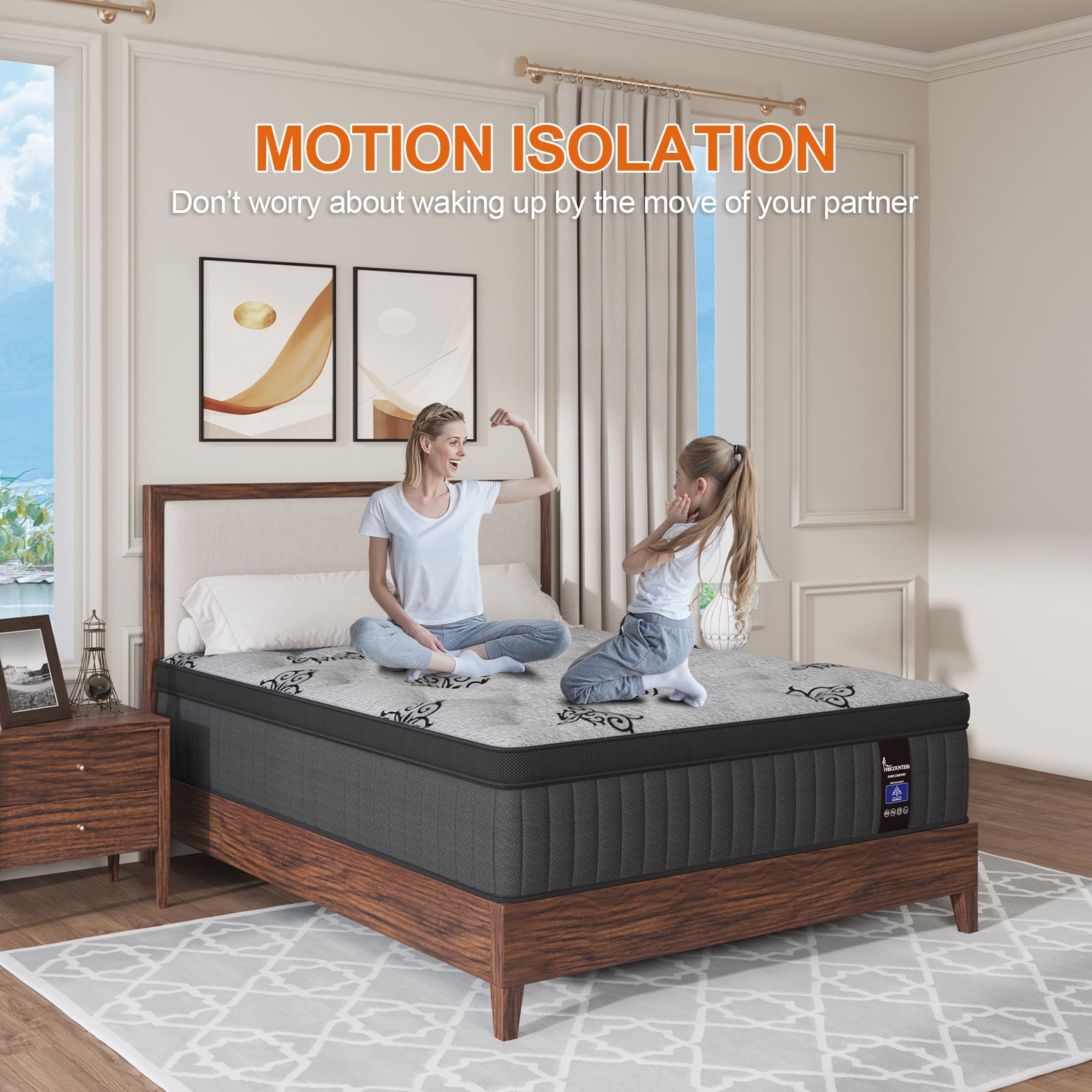 King Mattress Viscountess 14" Hybrid Mattress in a Box with Gel Memory Foam King Bed Euro Top Medium Firm Adult