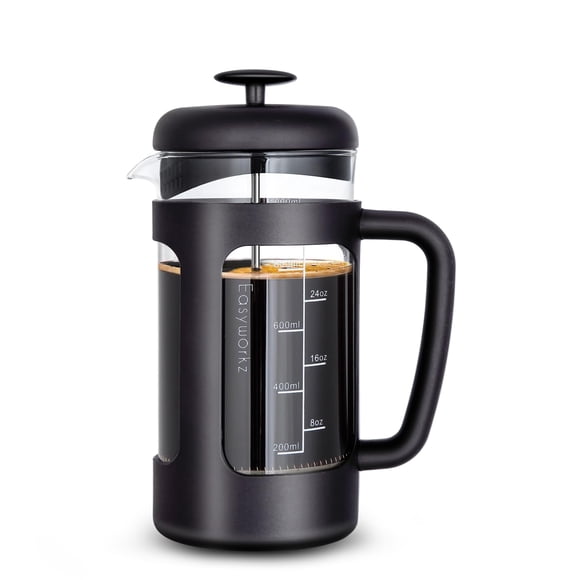 Easyworkz Cafetera de prensa francesa con vidrio de borosilicato,mango de agarre suave, 1000ml, Noir