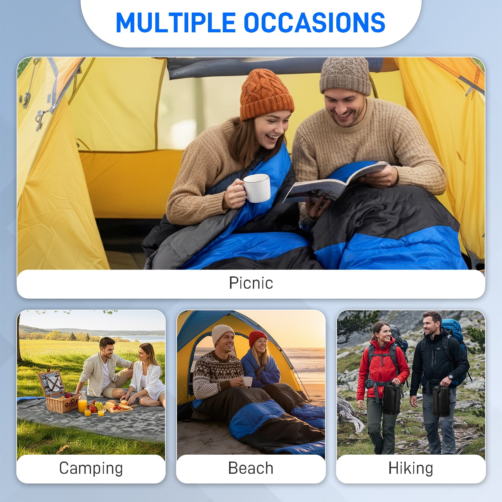 Ktaxon Heated Sleeping Bag,  Rectangular Lightweight Sleeping Bag with USB Powered Heating Pads for 14-50 °F, Compact Envelope Sleeping Bag for Camping Picnic Hiking, Blue
