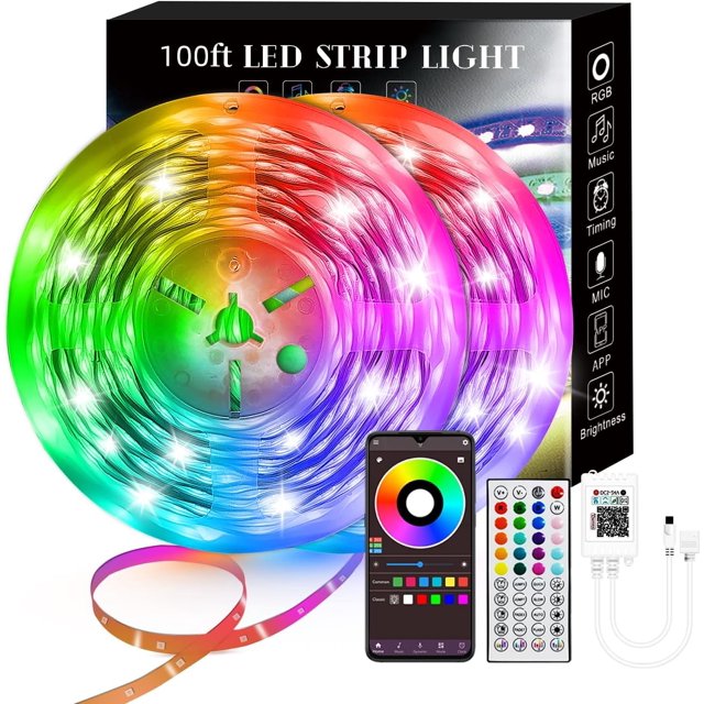 Tiras de luces LED, sincronización con música con control remoto de 40 teclas, tiras de iluminación con luces LED de control de aplicaciones para dormitorio, decoración de luces navideñas