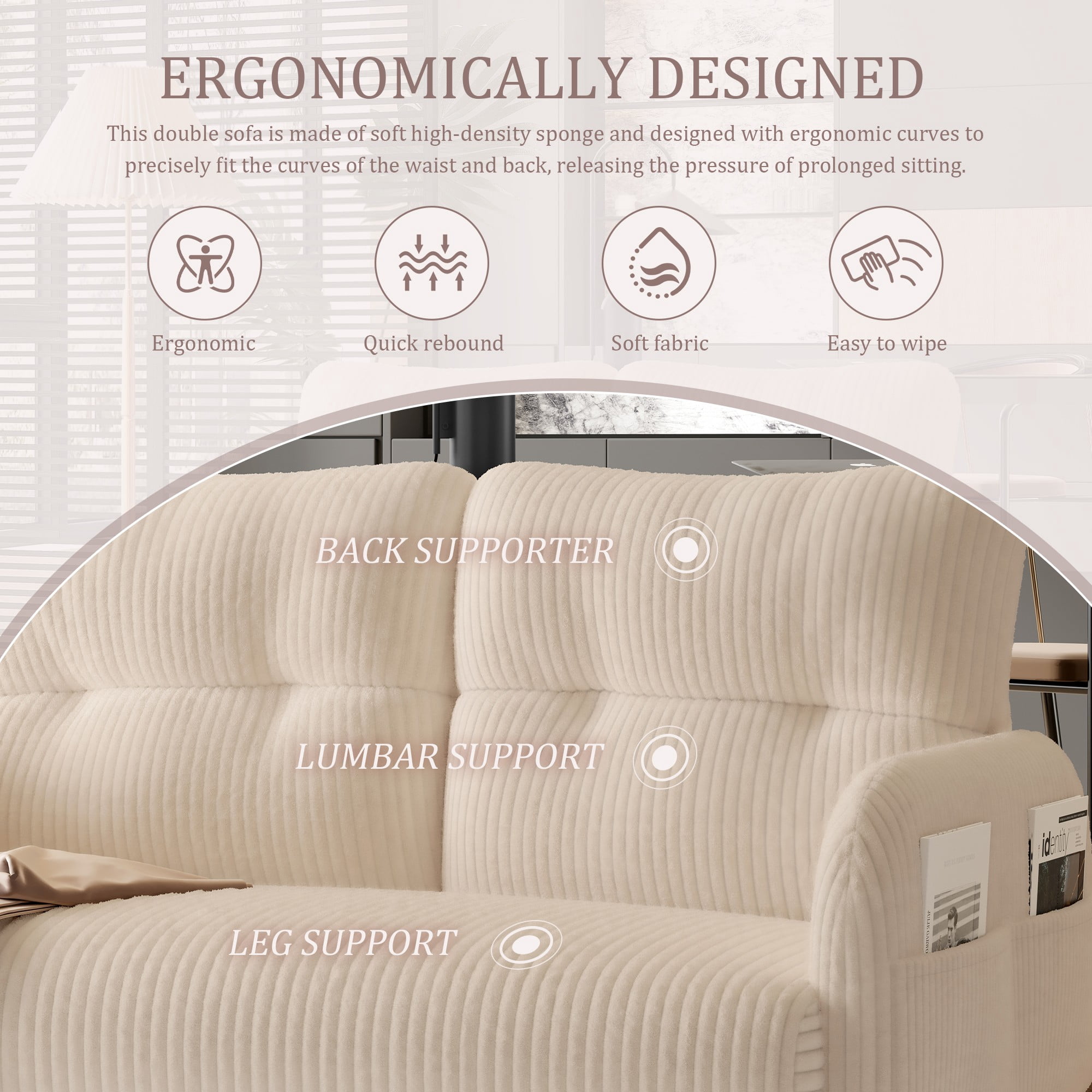 47" Small Loveseat Sofa Couch for Small Spaces,Corduroy Upholstered 2-Seater Love Seats for Apartment, Bedroom,Office,Beige