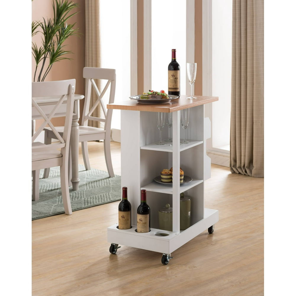 Leo White & Natural Top Wood Contemporary Kitchen Island Serving