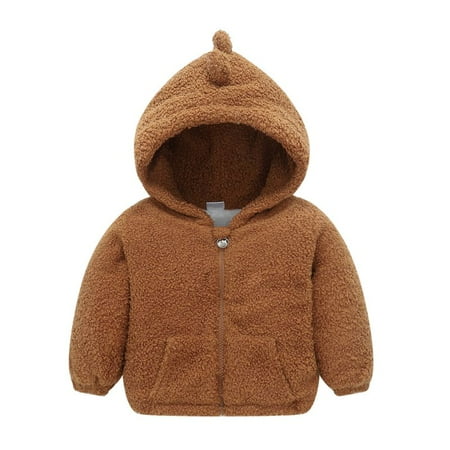 

Esho Little Boys Girls Dinosaur Hooded Coats Toddler Winter Warm Plush Zipper Jackets Outwear 1-6T
