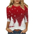 thumbnail image 2 of LEKWK Snowflake Tshirt Women Xmas Tree Crew Neck 3/4 Sleeve Tops Christmas Sparkle Shirts for Women Casual Glitter Christmas Shirts for Women, 2 of 5