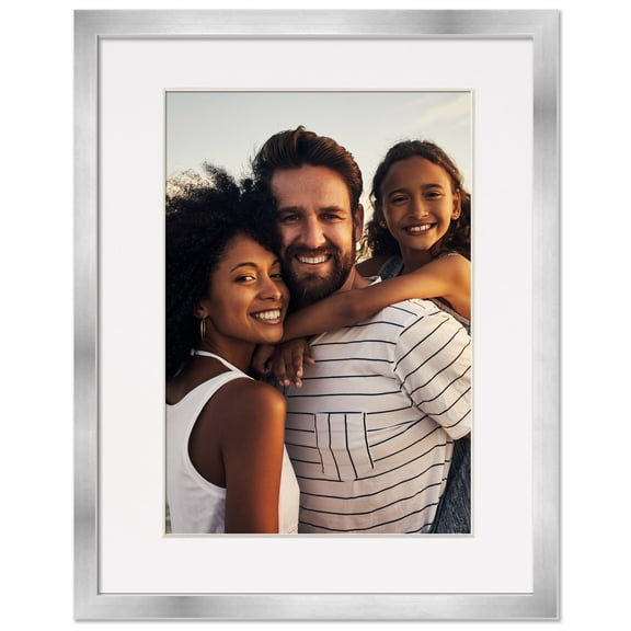 30x40 Frame with Mat - Silver 32x42 Frame Wood Made to Display Print or Poster Measuring 30 x 40 Inches with White Photo Mat